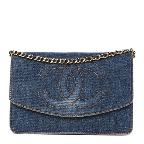 chanel denim wallet on chain